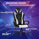 Gaming Chair Office Chair High-Back Ergonomic Video Game Chairs for Kids Teen Adult Height Adjustable Reclining Computer Chair with Lumbar Support Armrest Headrest Game Chair - White BSTOPHKL
