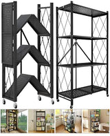 Kitchen Garage Metal Shelves, Storage Shelves Organizer, Foldable Metal Shelving, Closet Shelving Unit, 28" W x 14" D x 50" H Bakers Rack Microwave Stand, Plant Stand with Wheels (4-Tier Shelf) GOARLPEY