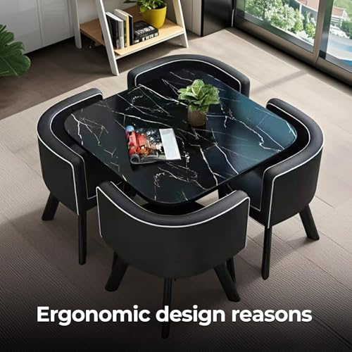 Huariifowm Square Dining Table Set – Simple Small Square Table with 4 Chairs, Modern Kitchen & Dining Table Set, Space-Saving Conference Table for Home, Office(Black Grain + Black,32L*32W*29" H) Huariifowm