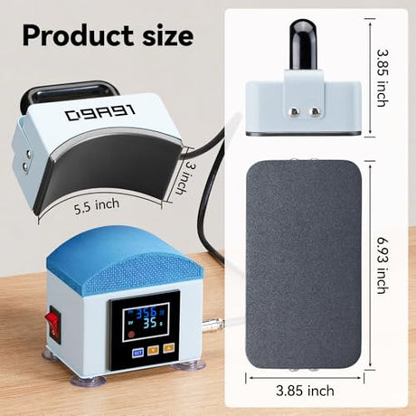 D9A91 2 in 1 Heat Press Machine, Hat Press Machine.for Caps, T-Shirt & More, Curved Heating Plate and Silicone Base,Heat Up Fast and Even,No Crease,LCD Digital Temperature &Timer Control-Light Blue D9A91