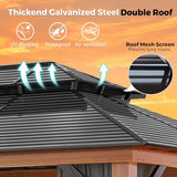 WELYAS Aluminum Hardtop Gazebo 10' X 12' Heavy Duty All Weather Wood Color Gazebos with Galvanized Steel Double Metal Roof for Garden Patio Deck Backyard, Curtains and Netting Included WELYAS