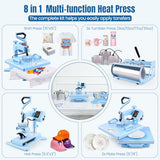 AKEYDIY Heat Press 15x15 inch 8 in 1 with 30OZ Tumbler Press, 360° Swivel Away Slide Out Digital Shirt Press Machine, Industrial Heat Transfer Machine Sublimation for T-Shirt (15x15-8 in 1 Blue) AKEYDIY