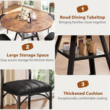 Round Dining Table Set for 4, Kitchen Table and Chairs for 4, Circle Table Round Pedestal Dining Room Dinner Dinette Table Set,5 Piece Space Saving Wood Kitchen & Dining Room Tables Set Furniture Jocoevol