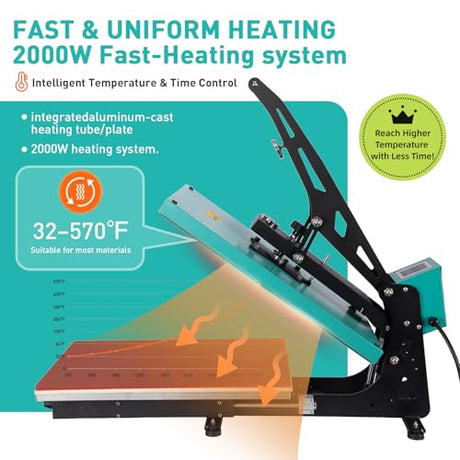 16x24 Semi-auto Heat Press Machine with Positioning, 2kw, Slide-Out, Heat Transfer Press DTF, Vinyl. Family or Small Business (Green, 16x24 Semi-auto) Eonvest