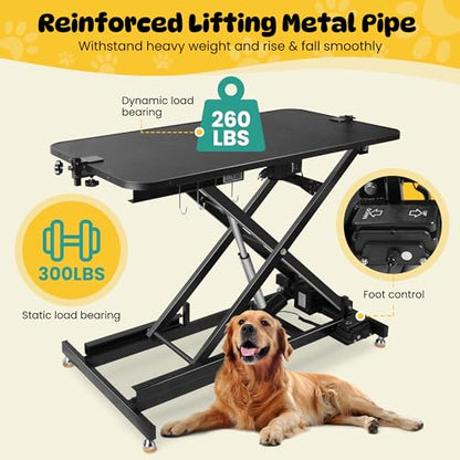 Innvello 49.2" Electric Grooming Table for Large Dogs, Foldable Hydraulic Height Adjustable Home Indoors with Overhead Grooming Arm, Clamps, Foot Control and 3 Nooses Suitable for Cat&Dog/Black