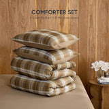 Wake In Cloud - Plaid Comforter Set, Scottish Tartan Check Geometric Modern Pattern Printed, Soft Lightweight Bedding, 3 Pieces, Brown, Full Size Wake In Cloud