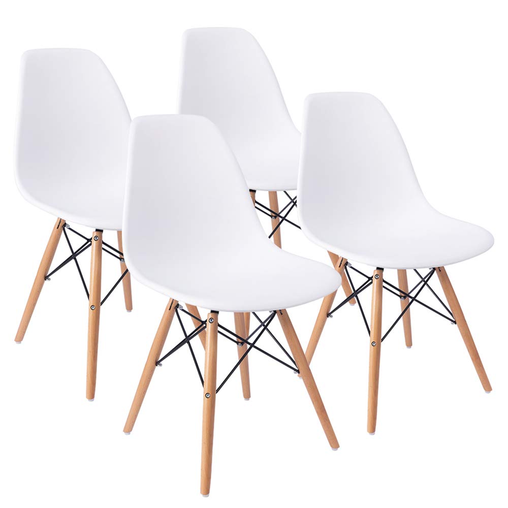 Furmax Pre Assembled Modern Style Dining Chair Mid Century Modern DSW Chair, Shell Lounge Plastic Chair for Kitchen, Dining, Bedroom, Living Room Side Chairs Set of 4 (White) Furmax
