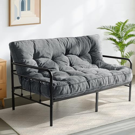 MAXYOYO 6" Futon Mattress Full Size, Tufted Futons Sofa Couch Bed with Twisted Rope Design Edging, Thick Corded Fabric Floor Mattress for Adults, Shredded Foam Filling (Frame Not Included), Dark Grey MAXYOYO