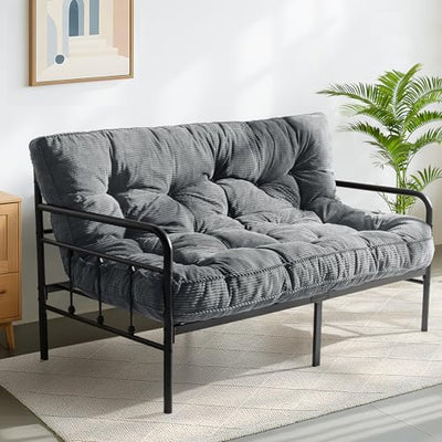 MAXYOYO 6" Futon Mattress Full Size, Tufted Futons Sofa Couch Bed with Twisted Rope Design Edging, Thick Corded Fabric Floor Mattress for Adults, Shredded Foam Filling (Frame Not Included), Dark Grey