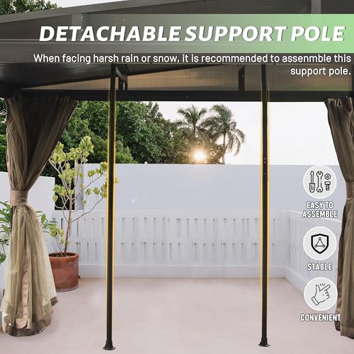 Domi 12x16FT Lean to Gazebo, Aluminum Wall Mounted Gazebo with Sloping Galvanized Steel Roof, Curtains and Netting, Outdoor Hardtop Gazebo Pergola for Patio, Deck, Garden, Backyard domi outdoor living