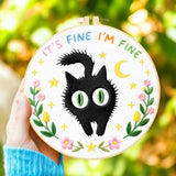 INFUNLY 4 Sets Black Cat Embroidery Kit for Beginner Inspirational Embroidery Starter Kit 11.8x11.8 Everything is Fine Hand Stitching Needlework Set with Step-by-Step Instruction for Home Decor