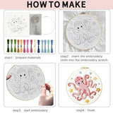 INFUNLY 4 Sets Embroidery Kit for Beginners with Sea Animals Pattern DIY Embroidery Kit for Adults Ocean Embroidery Art Kit Turtles/Seahorses/Octopuses/Whales Cross Stitch Kit with Embroidery Hoops