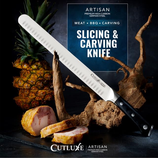 Cutluxe Slicing Carving Knife – 12" Brisket Knife, Meat Cutting and BBQ Knife – Razor Sharp German Steel, Sheath Included, Full Tang, Ergonomic Handle Design – Artisan Series Cutluxe