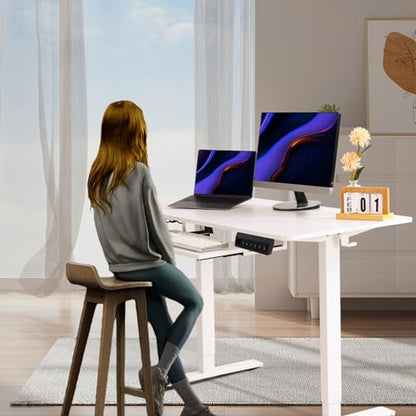 NICECOZY Electric Standing Desk Adjustable Height,Stand Up Desk for Home Office,55x24 Inches Standing Computer Desk with Keyboard Tray and Headphone Hook,White - WoodArtSupply