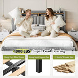 EnHomee King Size Bed Frame with 2 Metal Storage Drawers, Vertical Tufted Upholstered King Platform Bed with Headboard Shelf, 1000lbs Heavy Duty, No Box Spring Needed,Easy Assembly,Grey EnHomee