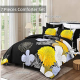 Black Yellow Comforter Set Full,Floral Bed in a Bag Comforter for All Season,7 Pieces(1 Comforter 1 Flat Sheet 1 Fitted Sheet 2 Pillowshams and 2 Pillowcases),Soft Microfiber Bedding Set 90" x78” Yiran