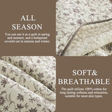 DDUOXIN 3 Piece Queen Quilt Set - 100% Cotton Soft Farmhouse Queen Quilt with 2 Pillow Shams, Botanical Style Floral Print Bedspread Lightweight Comforter Bedding Set, Purple Brown/Beige, Queen DDUOXIN