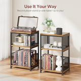Simple Trending Record Player Stand, Turntable Stand with Vinyl Record Storage, 3 Tiers Side Table Hold Up to 100 Albums, Rustic Brown Simple Trending