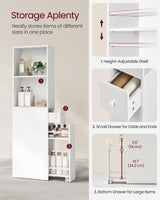 VASAGLE Slim Storage Cabinet, Narrow Freestanding Cabinet with Drawers and Adjustable Shelf, Modern Linen Tower for Living Room Bathroom Bedroom, White UBBK567T14 VASAGLE