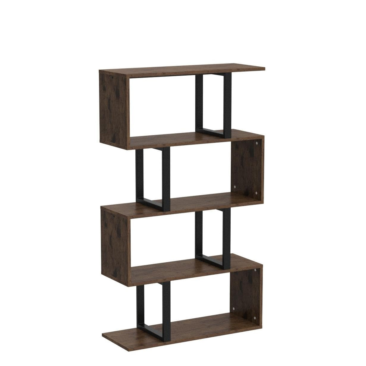 YITAHOME 5-Tier Bookshelf, S-Shaped Z-Shelf Bookshelves and Bookcase, Industrial Freestanding Multifunctional Decorative Storage Shelving for Living Room Home Office, Retro Brown YITAHOME