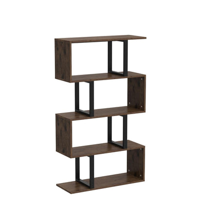 YITAHOME 5-Tier Bookshelf, S-Shaped Z-Shelf Bookshelves and Bookcase, Industrial Freestanding Multifunctional Decorative Storage Shelving for Living Room Home Office, Retro Brown