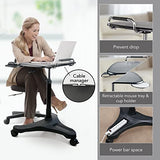 EHO Mobile Laptop Desk Cart with Wheels, Height Adjustable Standing Desk with Pneumatic Lift, Rolling Workstation with Mouse Tray and Cup Holder, Portable Table for Home Office or Classroom EHO