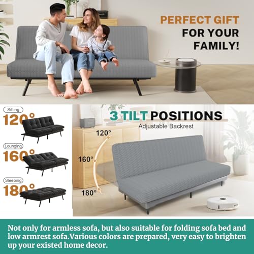 YEMYHOM Futon Cover Latest Jacquard Design High Stretch Armless Sofa Bed Slipcover Anti-Slip Furniture Protector with Elastic Bottom (Futon, Light Gray) YEMYHOM