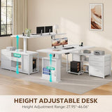 Homiflex 63" L Shaped Standing Desk with 3 Drawers Electric Adjustable Height Desk Corner Standing Desk with Storage Computer Game Desk with Power Outlets Computer Tower Stand for Home Office, White Homiflex