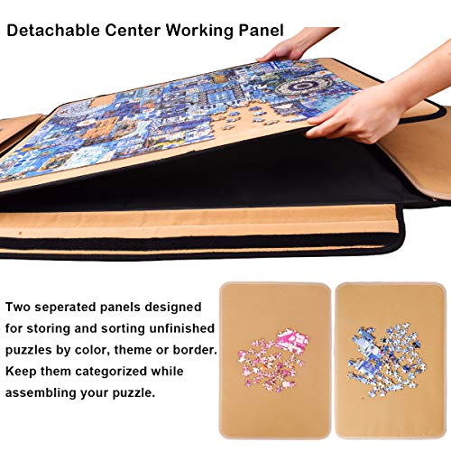 Rekcopu 1500 Pieces Jigsaw Puzzle Board, Portable Puzzle Board, Jigsaw Puzzle Table Board, Puzzle Keeper Puzzle Caddy with Sorting Trays & Detachable Board,Non-Slip Surface, Medium Rekcopu