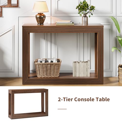 AVZEAR Fluted Entryway Console Table with Storage Shelf, 43" Mid-Century Couch Table Behind Sofa Long and Skinny for Living Room Hallway Entrance Foyer, Walnut AVZEAR
