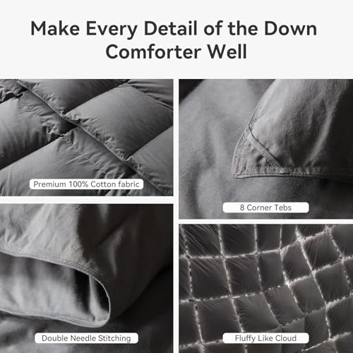 L LOVSOUL Goose Feather Down Fiber Comforter King Size, 100% Organic Cotton Fabric Duvet Insert,1200TC,750+Fill Power, Hotel Collection, All Season Grey Bedding Comforters with 8 Tabs L LOVSOUL