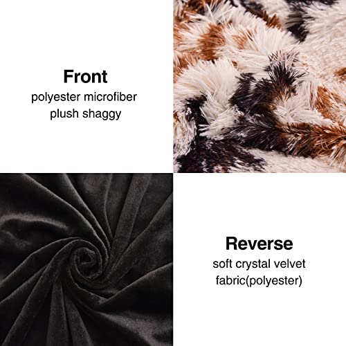 Aimuan Cow Print Duvet Cover Shaggy Fluffy Tie Dye Brown Black Velvet Bedding Set Super Soft Faux Fur Fuzzy Comforter Cover with Pillowcases (Coffee-Black, King) Aimuan