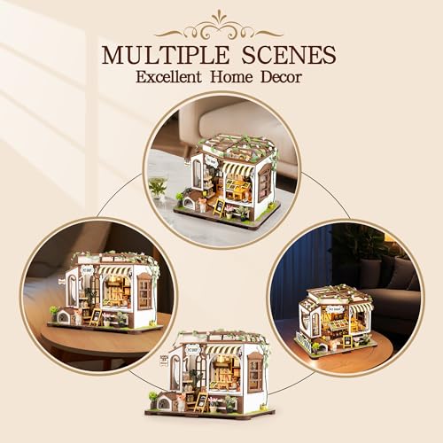 DIY Miniature House Kit- Miniature House Kit Adults Pet Shop Tiny House Kit Tiny Home Kit Birthday Gifts 3D Wooden Puzzle Home Decoration, Book Nook Kit for Adults Dollhouse Booknook