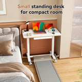 Liftsync Mobile Standing Desk, 35inch Small Rolling Table with Drawer, Height Adjustable Sit Stand Workstation, White Portable Laptop Cart with Hidden Wheels or Lockable Casters Liftsync