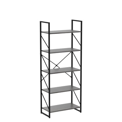 YITAHOME 5 Tiers Bookshelf, Industrial Artsy Grey Bookcase Bookshelves, Book Rack, Storage Rack Shelves Books Holder Organizer for Books Movies in Living Room Home Office, Charcoal Gray + Black