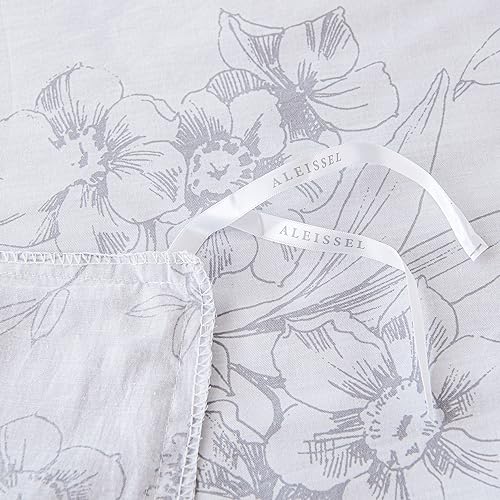 ALEISSEL 100% Natural Cotton 3pcs Floral Duvet Cover Sets-Grayish White Duvet Cover with Gray Luxurious Flowers & Branches Pattern,Botanical Comforter Cover Sets with Button Closure(King,Botanical ALEISSEL