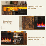 Farmhouse Fireplace TV Stand for 70/75/80 Inch TV, 32”Tall Entertainment Center w/ 36”Electric Fireplace & LED Light, 70”Media Console w/Barn Door Cabinet for Living Room, Rustic Brown jiteentarou
