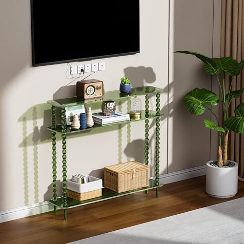 Dewrhiixe Acrylic Console Table Narrow, 3 Tier Long Entryway Table with Storage, Mid-Century Modern Sofa Table Entry Table for Living Room, Hallway (Green, 39.4“×9.4”×35.4“) Dewrhiixe