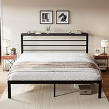 SHA CERLIN King Size Bed Frame with Headboard Shelf and Strong Metal Foundation, No Box Spring Needed, Black SHA CERLIN