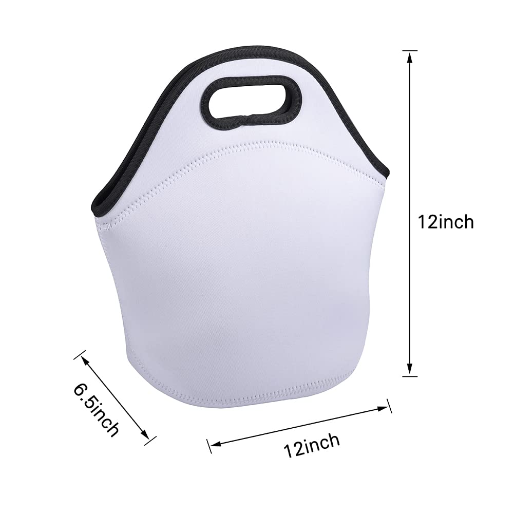 WACAR Sublimation Blanks Neoprene Lunch Bag, Reusable Insulated Lunch Box, Carry Case Handbags with Zipper for Adults Work Outdoor Travel Picnic