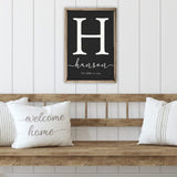 Framed Wooden Family Name Sign Personalized Wood Monogram Choose from Four Sizes (12" x 18", Weathered Grey Frame, Black Background) MRC Wood Products