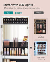 SONGMICS Mirror Jewelry Cabinet Standing Armoire Organizer, Jewelry Storage with Full-Length Frameless LED Lights, Built-in Makeup Mirror, 2 Drawers, Lockable, White UJJC023W01 SONGMICS