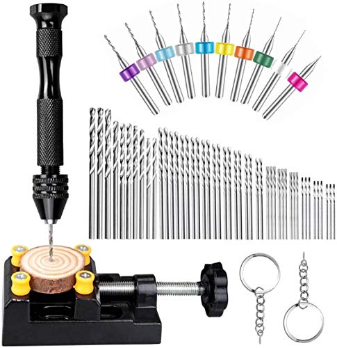 62 Pieces Pin Vises Hand Drill Bits Set Micro Twist Manual Rotary Hobby Drill Tools with Clamp for Jewelry Making, Craft Carving, DIY, Woodworking, Augenweide