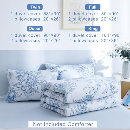 BOLINLIVING Duvet Cover Twin Size, Flower Kids Duvet Cover with Pillow Shams, Soft Floral Bedding Set White and Blue for All Season, Breathable, Zipper Closure… BOLINLIVING