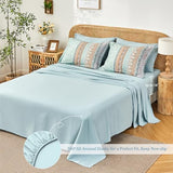 LXWORX Boho Comforter Set Queen - 7 Pieces Bed in a Bag, Bohemian Striped Comforter Set with Sheets, Soft Microfiber Sage Green Floral Bedding Set for All Season LXWORX
