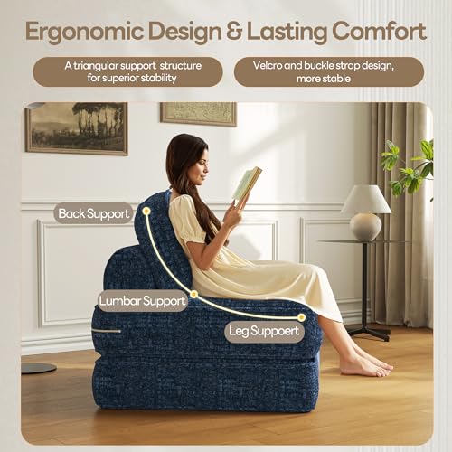 Dowinx Folding Sofa Bed with Pillow, Convertible Comfy Couch Bed for Adults Home Lounge and Gaming, Modern Comfortable Design for Apartment Living Room Bedroom, Single, Smooth Velvet, Blue Dowinx