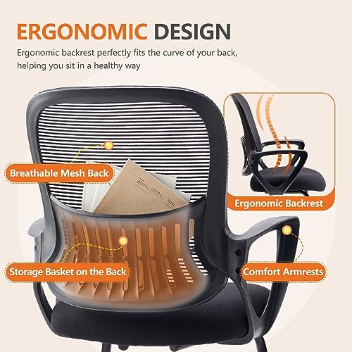 Sweetcrispy Reception Chair No Wheels, Stationary Non Rolling Mesh Mid Back Computer Guest Side with Lumbar Support for Waiting Area Reception Conference Room, Set of 4, Modern Black Sweetcrispy