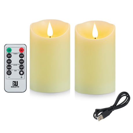 Guluto Rechargeable Candles, 3" x 6", Set of 2, Flameless Candles with Remote and Timer, led Pillar Candles Real Wax 3D Wick, led Ivory Candles for Home, Wedding, Birthday Guluto