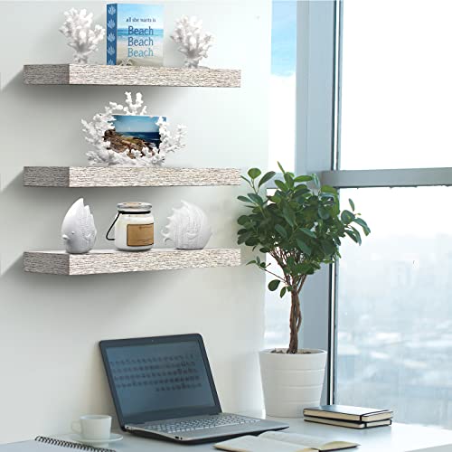 Sorbus Floating Shelves - 3 Pack 16 Inch Rustic Wall Shelves for Bedroom, Kitchen, Living Room, Bathroom Shelves, Home Decor, Office - Floating Shelf for Trophy, Books, Frames, Toilet Paper