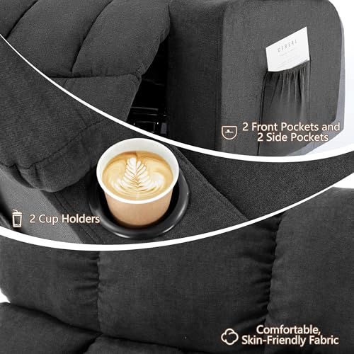 Massage Rocking Recliner Chair, Ergonomic Recliners Sofa with Vibration Massage & Heat, Rocking Chair Nursery Chair for Living Room Lounge with 4 Pockets, 2 Cup Holders, Black